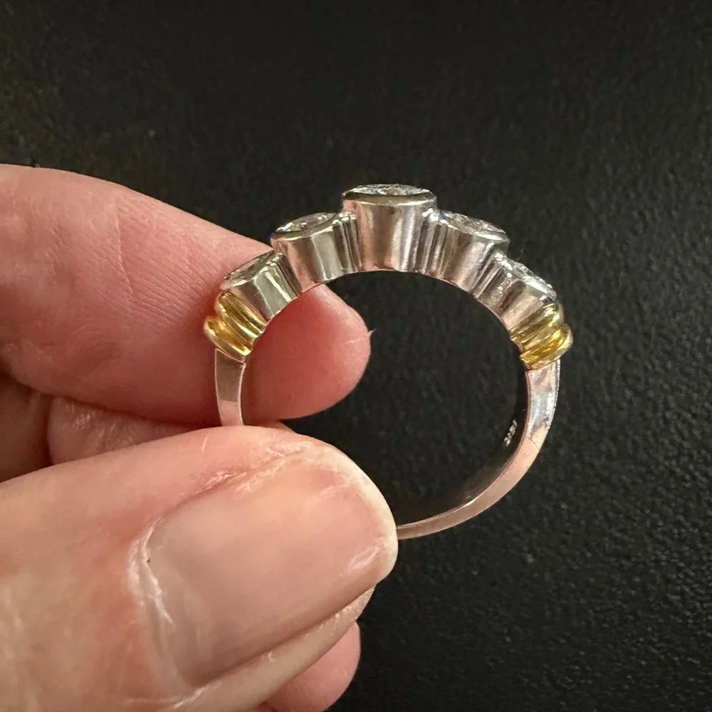 Natural Diamond Five Stone White and Yellow Gold Ring 18k